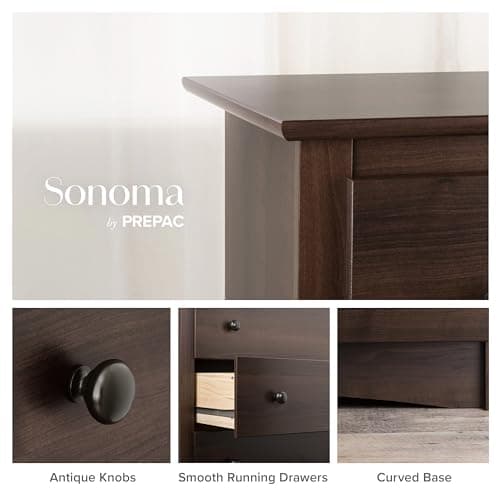 Prepac Sonoma 8 Drawer Double Dresser for Bedroom, Wide Chest of Drawers, Bedroom Furniture, Clothes Storage and Organizer, 17.25" D x 59" W x 37" H, Espresso, EDC-6338 6