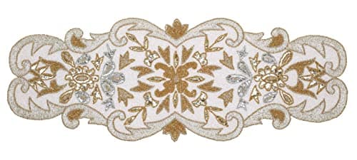 Hand Beaded Decorative Farmhouse Glitz Table Runner for Tabletop, Wedding, Thanksgiving, Easter Party Decorations -A Beautiful Complement to Your Dinner Table Décor- 13x36 Inch - Silver Gold Ivory