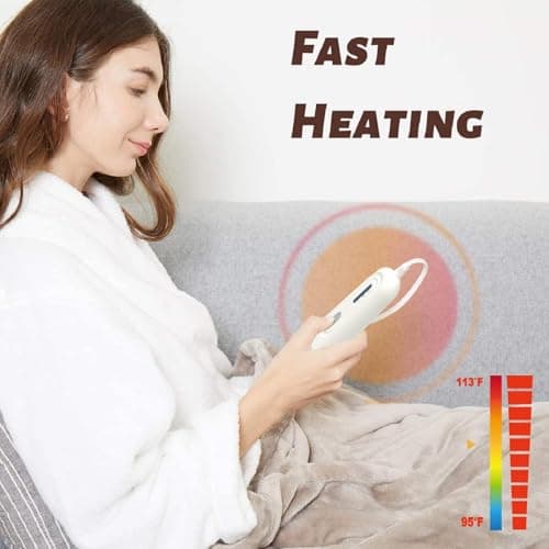 Tefici Electric Heated Blanket Throw, Super Cozy Soft 2-Layer Flannel 50" x 60" Heated Throw with 3 Heating Levels & 4 Hours Auto Off, Machine Washable, ETL&FCC Certified, Home Office Use,Camel 5