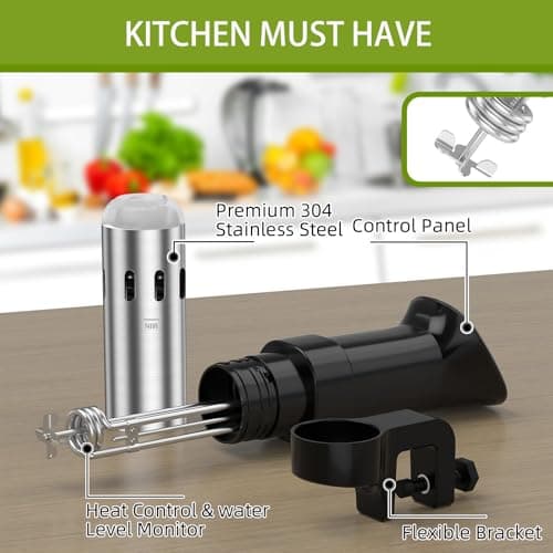 Sous Vide Machine, Sous Vide Cooker 1000W Fast Heating Immersion Circulator Cooker with Lid, Accurate Temperature and Time Control, Digital Display and Touch Control, Stainless Steel 6