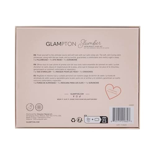Glampton Slumber Satin Beauty Sleep Set, Cherry, 3-Piece Set with Pillowcase, Eye Mask, and Scrunchie 8