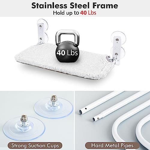 AMOSIJOY Cordless Cat Window Perch, Cat Hammock for Wall with 4 Suction Cups, Solid Metal Frame and Reversible Cover, Foldable Cat Beds for Indoor Cats 6