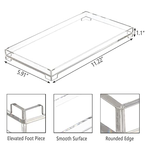DELIPPLY Vanity Bathroom Tray, Acrylic Rectangle Decorative Catchall Organizer Storage Tray (Large-Clear) 5