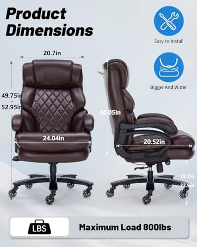 Qusaphy 800lbs Big and Tall Office Chair for Heavy People Executive Office Chair 360 Swivel Computer Desk Chair with Heavy Duty Casters Large Size Home Office Chairs (Brown) 9