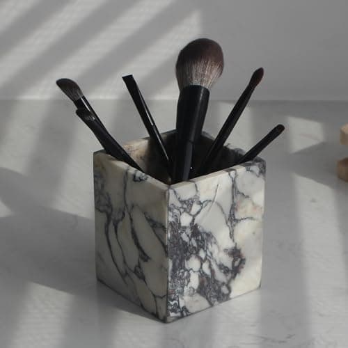Genuine Calacatta Viola Marble Toothbrush Holders for Bathroom, Natural Marble Makeup Brush Holder Countertop Organizer