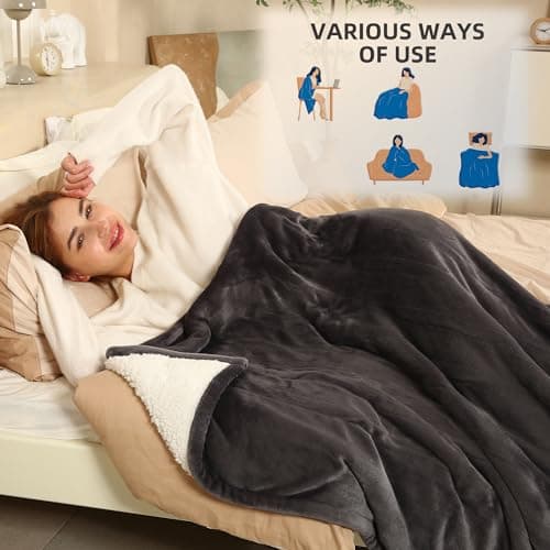 ESTINGO Electric Throw Blanket Heated Blanket Throw with 5 Heating Levels & 4 Hours Auto Off, 50"x60" Heated Throw Blanket with ETL & FCC Certification for Home Office, Machine Washable, Dark Gray 5
