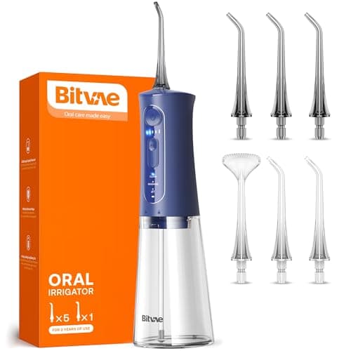 Bitvae Cordless Water Dental Flosser for Teeth, Portable 300ML Water Teeth Cleaner Picks, 3 Cleaning Modes 6 Jet Tips, Water Dental Picks for Cleaning (Midnight Blue)