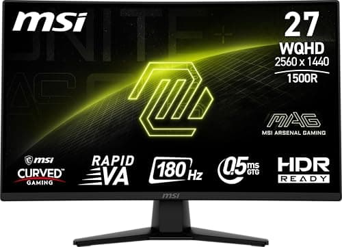 msi MAG 274CQF 27-inch 2560 x 1440 (QHD) Curved Monitor, 180Hz, HDMI, DisplayPort, VGA Port, VESA Mountable, Tilt, Speaker, Slim Bezel, 0.5ms, Black