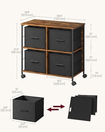 VASAGLE File Cabinet with 4 Drawers, Printer Stand, Cube Storage Shelf, for A4, Letter-Size Documents, File Storage Box, Home Office, Rustic Brown and Ink Black UOFC059B01 2