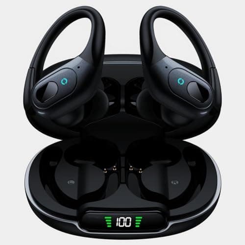 occiam Active Noise Cancelling Earbuds Wireless Bluetooth Headphones Ear Buds 90Hrs Playback Stereo Bass Earphones with Mic Over-Ear Hooks IPX7 Waterproof Headset for Work Sports Running Dark Black