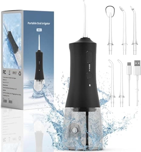 FIXR Water Flosser - Cordless Portable Oral Irrigator with 2000mAh Battery, 4 Nozzle Types, 4 Cleaning Modes, 265ml Water Tank, IPX7 Waterproof