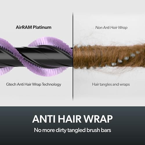 Gtech AirRAM Platinum Cordless Vacuum Cleaner - Includes Anti-Hair Wrap Brush Bar - Perfect for Carpet and Hardwood Floors - Rechargeable 22v Li-ion Battery - Lightweight (7 lbs.) 5