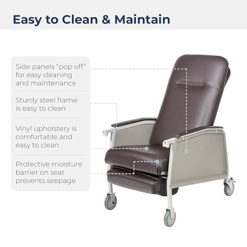 Drive Medical 3 Position Heavy Duty Bariatric Geri Chair Recliner, Reclining Clinical Chair with Armrests and Tray, Extra Wide Seat, Chocolate 6