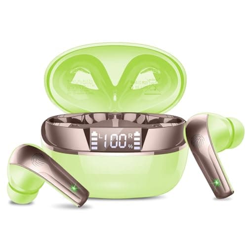 AOSRAU Wireless Earbuds, Bluetooth 5.3 Headphones, Mini Noise Cancelling Mic, Green