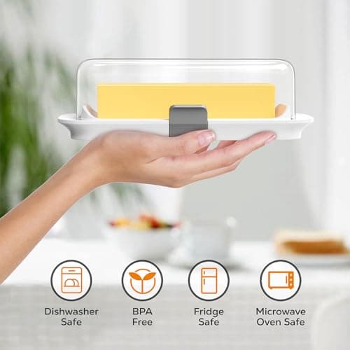 Pisol Butter Dish with Lid for Countertop and Refrigerator Door Shelf, Airtight Butter Keeper Container, Butter Holder for East/West Coast Butter, BPA-free, Microwave/Dishwasher Safe 6