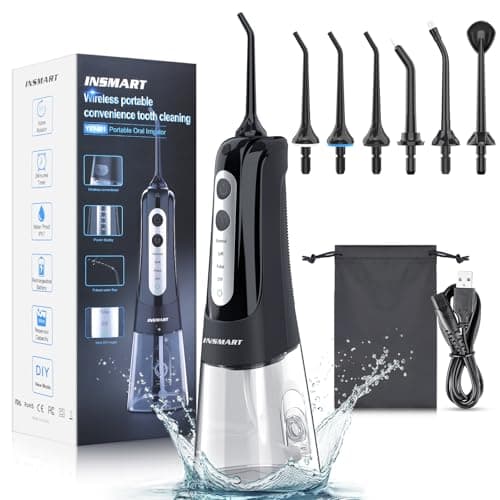 Cordless Water Dental Flosser Teeth Cleaner, INSMART Professional 300ML Tank DIY Mode USB Rechargeable Dental Oral Irrigator for Home and Travel, IPX7 Waterproof 6 Modes Irrigate for Oral Care