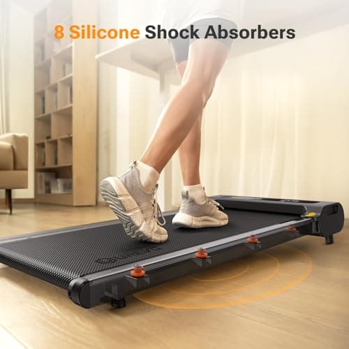 UREVO E4W Smart Walking Pad, Standing Desk Treadmill with Wood Grain Design, 8-Point Shock Absorption, Quiet Operation, Workout APP with Track Insights and MIIT Mode, Plug and Play, Remote Control 5