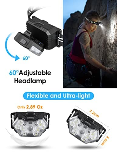 Lsnisni 9 LED Headlamp 2 Pack, 2000 Lumen Super Bright Head Lamp with 6 Modes, IPX5 Waterproof Head Light, Lightweight Head Flashlight for Kids Adults Camping Hiking - 6 AAA Batteries Included 4
