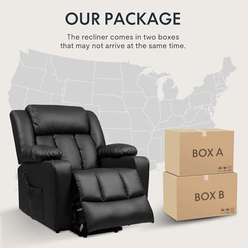 FLEXISPOT XL31 Power Lift Recliner Chair for Elderly, Electric Lift Chair with Massage & Heat, PU Leather Reclining Sofa w/Cup Holders, Side Pockets for Living Room Bedroom(Medium Size,Black) 9