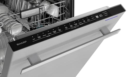 SHARP SDW6757ES Slide-In Dishwasher, Stainless Steel Finish, 24" Wide, Soil Sensors, Premium White LED Interior Lighting, Smooth Glide Rails, Heated Dry Option, Responsive Wash Cycles, Power Wash Zone 12