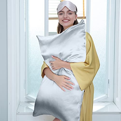 J JIMOO 100% Pure Mulberry Silk Pillowcase for Hair and Skin, Both Sides 19 Momme Pure Natural Silk Pillowcases Soft Breathable Standard 20''×26'', Silver Grey 1 Pack 7