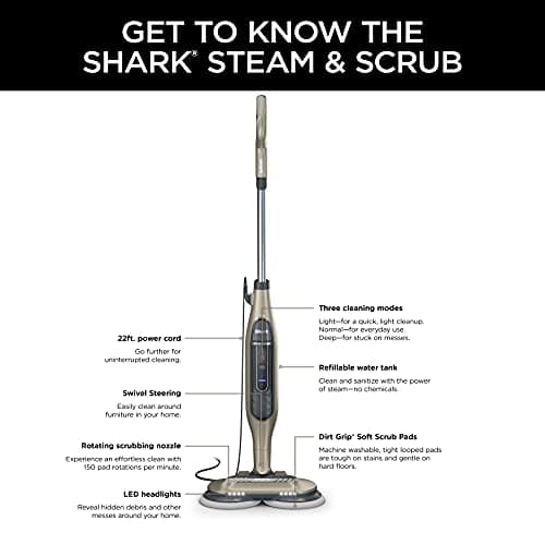 Shark All-in-One Scrubbing & Sanitizing Hard Floor Steam Mop, Designed for Hard Floors, with 4 Dirt Grip Soft Scrub Washable Pads, 3 Steam Modes & LED Headlights, S7005 11