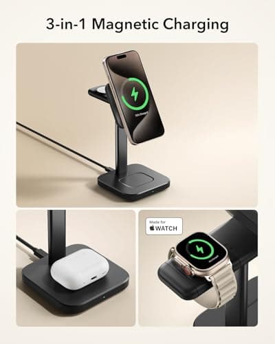 ESR for 3 in 1 Wireless Charging Station, Certified Apple Watch Charger, 15W MagSafe Charger Stand for iPhone, Wireless Charger for Multiple Devices iPhone 17/16/15/14/13, Watch, AirPods, Black 7