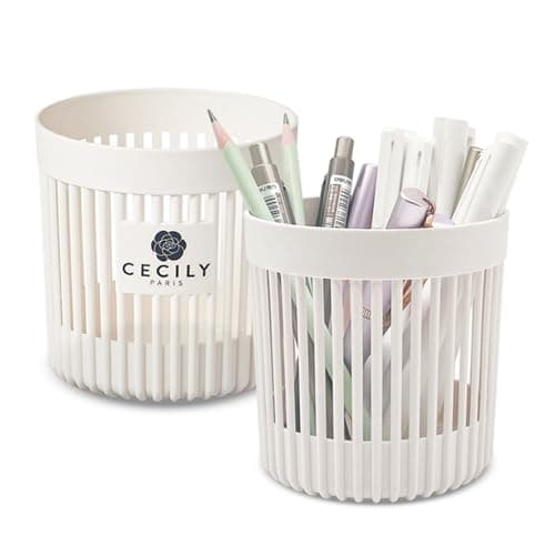 Lebenrich 2 Pack Cute Plastic Pencil Holder for Desk, White Pen Cup Desk Organizer for Home Office School, Makeup Brush Holder for Bathroom Vanity