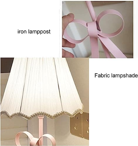 LTTKLMP Nordic White Pink Table Lamp for Girl's Bedroom Single Cute Bow Table Lamp with Fabric Shade Modern Decorative Bedside Light Coastal Bedside Table Kids Bedroom Reading Desk Lighting 5