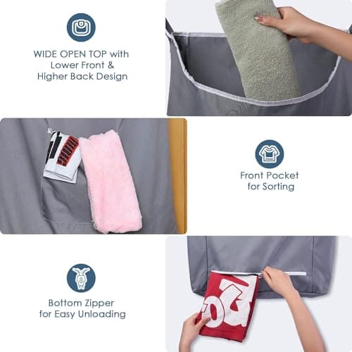 The Fine Living Co. X-Large Hanging Laundry Hamper with Over Door Hooks & Adhesive, Durable Space Saving Laundry Bag with Zipper and Wide Open Top,Hanging Dorm Laundry Hamper 20"x3.75"x31" (Gray-XL) 8
