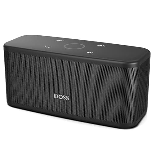 DOSS SoundBox Plus Bluetooth Speaker with Superior Sound, Bluetooth 5.0, Wireless Stereo Pairing, Built-in Mic, 20H Playtime, Portable for Hking, Beach, Camping. Outdoor, Home - Black. Upgrade version