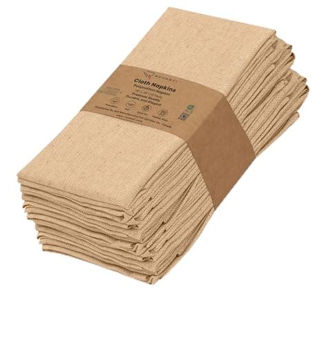 Ruvanti Cloth Napkins Set of 12, 18x18 Reusable Napkins Cloth Washable, Soft & Durable Table Napkin, Poly Cotton Fabric Dinner Napkins for Parties, Christmas, Thanksgiving, Weddings - Honey