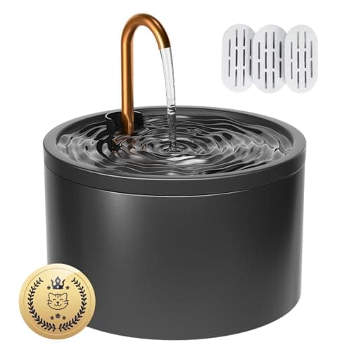MISFANS Ceramic Cat Water Fountain - 2.1L/71oz - All-Ceramic Body & Pure Copper Water Spout - Non-Toxic - Automatic Pet Drinking Fountain Indoor with Ultra-Quiet Pump, and 3Pcs Filter & Sponge (Black)