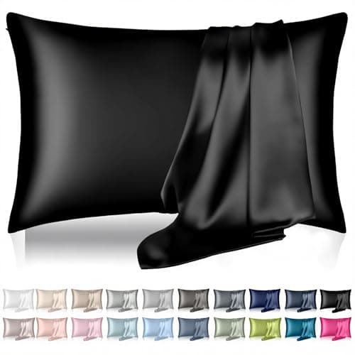 Silk Pillowcase for Hair and Skin, Mulberry Silk Pillow Cases Standard Size, Anti Acne Cooling Beauty Sleep Both Sides Natural Silk Satin Pillow Covers with Hidden Zipper, Gifts for Women Men, Black