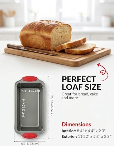 Boxiki Kitchen Non Stick Steel Banana Bread Pan for Baking, Premium Loaf Pan 8.5 Inch With Easy to Clean & Quick Release Coating - Professional Baking Pan With Silicone Handles 7