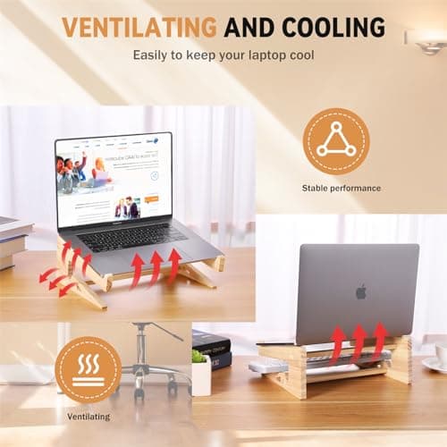 Wood Laptop Stand,Universal Computer Stands for Desk,Vertical Laptop Holder for MacBook Pro, Wooden Laptop Riser for MacBook Air, Dell, HP, Lenovo Compatible with 13.3 to 17.3 Inches All Laptops 7