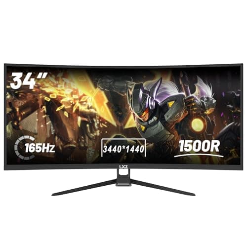 LXZ 34 Inch Gaming Monitor 1500R, 3440 * 1440p 165hz Frameless Display 100% sRGB, Wide Viewing Angle, Display Port HDMI - Black