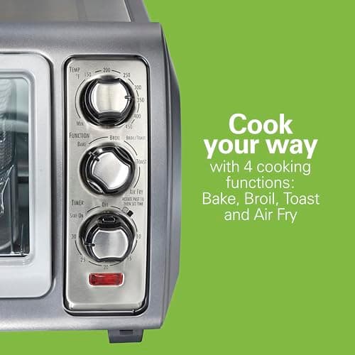Hamilton Beach Air Fryer Toaster Oven Combo with Large Capacity, Fits 6 Slices or 12” Pizza, 4 Cooking Functions for Convection, Bake, Broil, Roll-Top Door, Easy Reach Sure-Crisp, Stainless Steel 5