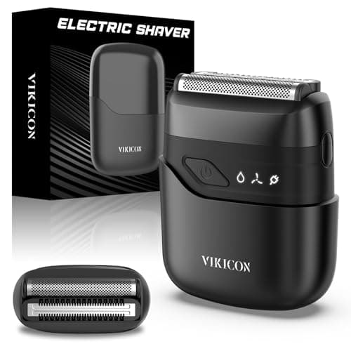 VIKICON® Electric Foil Shavers for Men, Compact Travel Face Shaver, Mini Razor for Shaving Face, Portable On-The-Go Shaver w/Dual Floating Blades, Close Shave Stubble Trimmer USB-C, Gifts for Dad Him