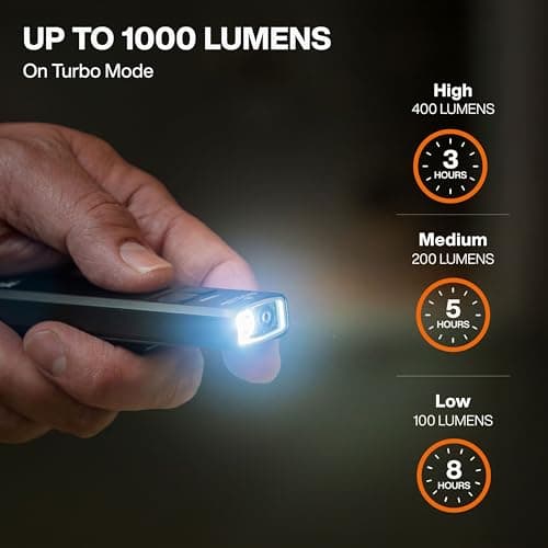 KLEIN TOOLS 56074 EDC Pocket Flashlight with Green Laser, Three Brightness Modes up to 1000 Lumens with Turbo Mode, Built-in Floodlight, <1mW, 510 to 530nm, Class 2, Rechargeable 7