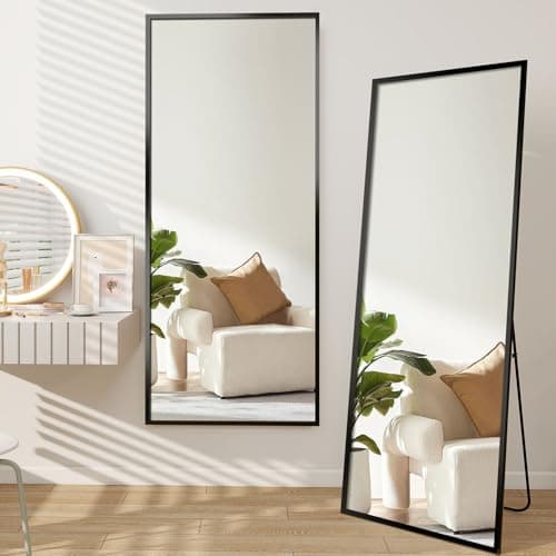 GlasFlength Full Length Mirror with Stand - 56" x 18" Full Body Mirror with Aluminum Alloy Frame, Wall-Mounted/Leaning Against Wall/Standing Floor Mirror for Bedroom, Living Room, and Entryway