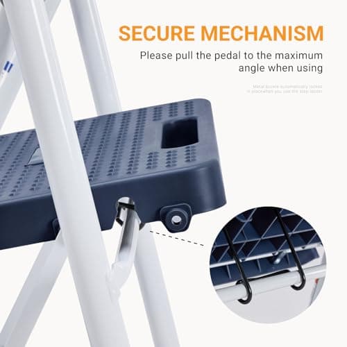 NEWBULIG 3 Step Ladder, Collapsible Step Stool with Safety Lock, Anti-Slip Rubber Feet, Lightweight Portable Ladder for Home Office Garage, Blue 5