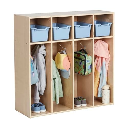 ECR4Kids Streamline 4-Section Toddler Coat Locker with Cubby Storage, Kids Furniture, Natural 12