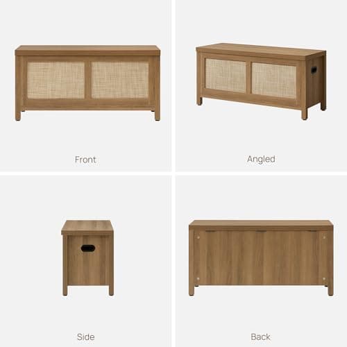 SICOTAS Rattan Storage Chest - 39.4" Storage Bench for Bedroom, Boho Storage Truck with 2 Safety Hinges and Flip Top for Living Room Entryway, Supports 220 lb, Oak 8