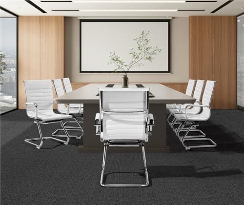 Yaheetech Faux Leather Office Reception Chair Without Wheels Mid Back Ergonomic Guest Chairs for Conference Reception Room Waiting Room, Set of 2 White 7