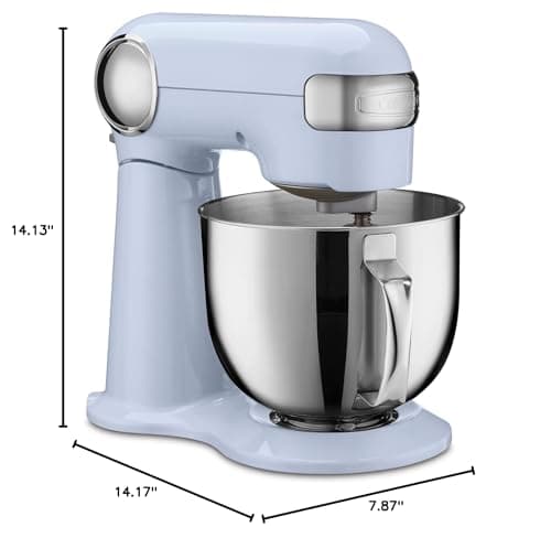 Cuisinart Stand Mixer, 12 Speed, 5.5 Quart Stainless Steel Bowl, Chef’s Whisk, Mixing Paddle, Dough Hook, Splash Guard w/ Pour Spout, Frosted Blue, SM-50BLU,Arctic Blue 5