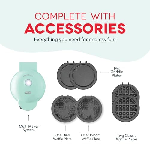Dash MultiMaker® Mini System - Compact Waffle Maker for Family Breakfasts - Removable Griddle Plates & nonstick surface - 6 Plates - Aqua 8