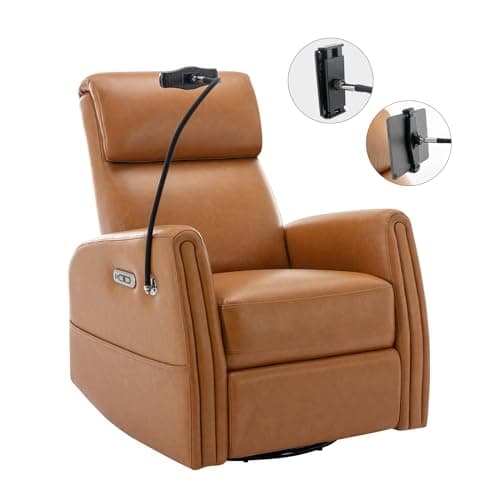 COLAMY 270 Power Swivel Glider Recliner Chair with Removable Mobile & iPad Holders, PU Leather Reclining Rocker with Built-in USB & Type-C Charging Ports for Nursery, Living Room & Office, Brown 9