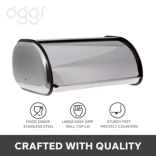 Oggi Stainless Steel Roll Top Bread Box for Kitchen Countertop with Stainless Steel Lid - Fits Multiple Large Loaves of Bread and Other Freshly Baked Goods Including Cookies, Bagels, Muffins 5