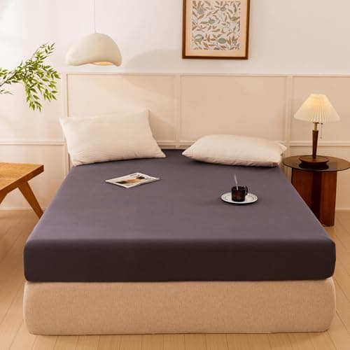 Ecocott Purple Bedding Fitted Sheet King Size - 100% Selected Natural Cotton - Elasticized Deep Pockets, Shrinkage & Fade Resistant - Easy Care